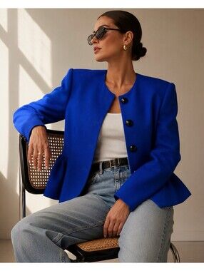 Vintage Herbert Grossman Cobalt Blue Peplum Blazer Made USA
